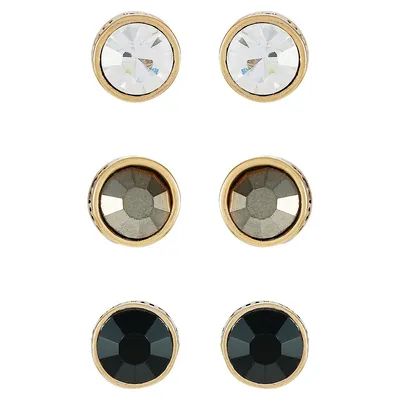Elevated Basics Goldtone & Crystal 3-Pair Stud Earrings Set