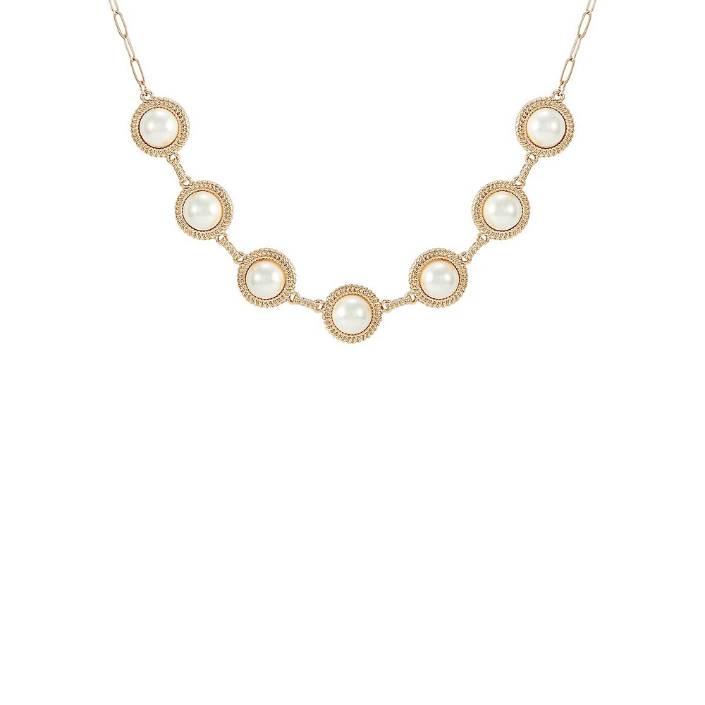 Perfectly Pearl Goldtone & Faux Pearl Cabochon Necklace