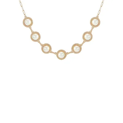 Perfectly Pearl Goldtone & Faux Pearl Cabochon Necklace