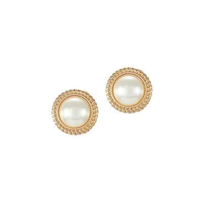 Perfectly Pearl Goldtone & Faux Pearl Cabochon Clip Earrings