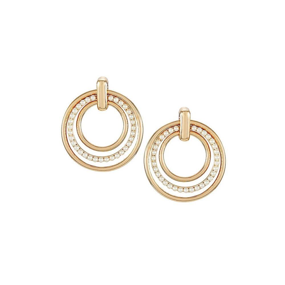 Perfectly Pearl Goldtone & Faux Pearl Front-Facing Hoop Earrings