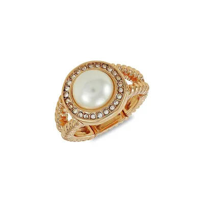 Perfectly Pearl Goldtone, Crystal & Faux Pearl Cabochon Stretch Ring