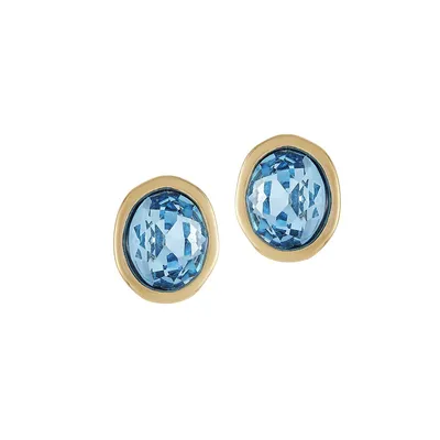 Boutons d'oreilles ovales dorés avec cristaux Blue For You