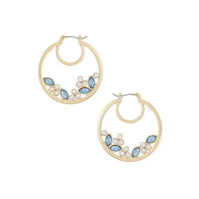Blue For You Goldtone & Crystal Hoop Earrings