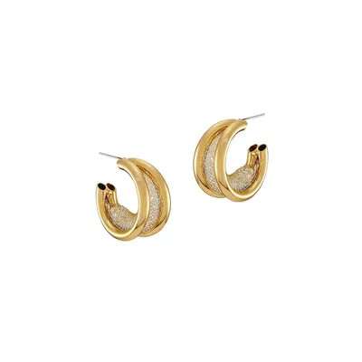 Essentials Goldtone And Crystal Crushed Stone Hoop Earrings