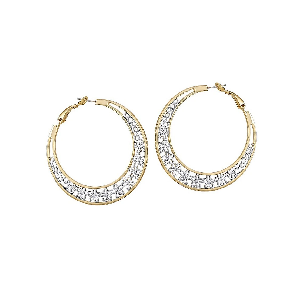 Two-Tone Floral Rim Hoop Earrings