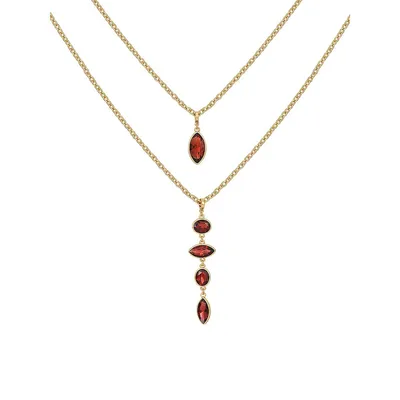 Raspberry Dazzle Goldtone And Amethyst Layered Y Necklace