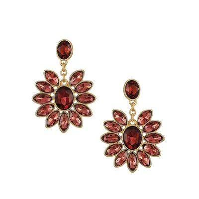 Raspberry Dazzle Goldtone And Glass Stone Drop Earrings