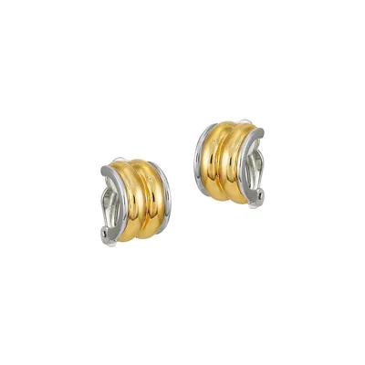 Two-Tone Ribbed Huggie Clip-On Earrings