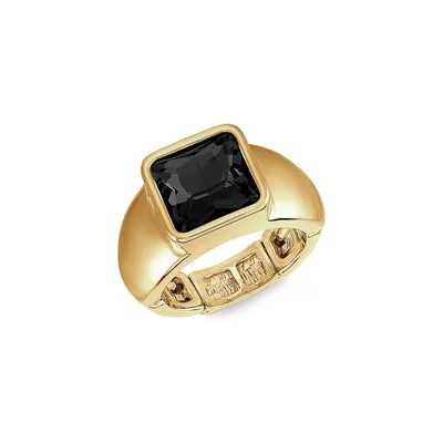 Essentials Goldtone And Jet Stone Stretch Ring