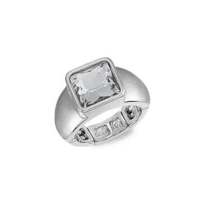 Essentials Silvertone And Crystal Stretch Ring