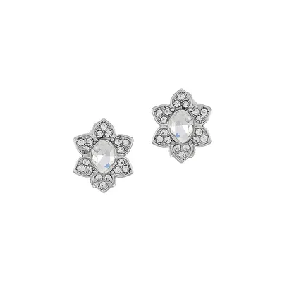 Essential Silvertone And Crystal Button Clip Earrings