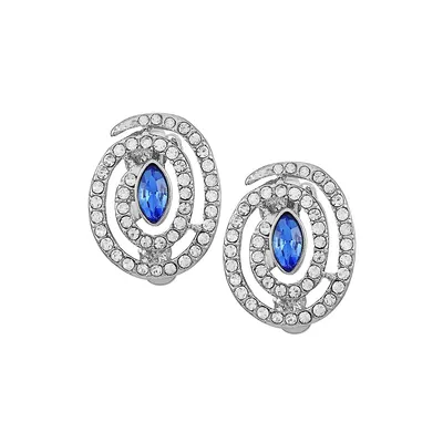 Silvertone & Glass Crystal Oval Clip-On Earrings
