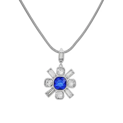 Sparkle In Blue Silvertone & Glass Crystal Floral Pendant Necklace