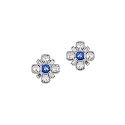 Sparkle In Blue Silvertone & Glass Crystal Floral Clip-On Earrings