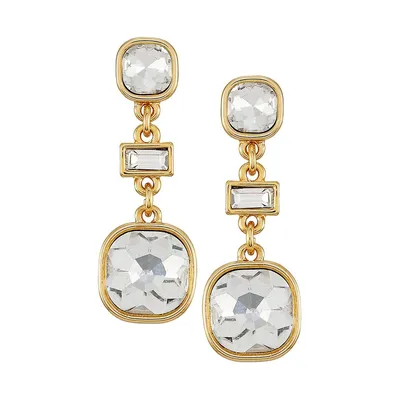 Sparkle In Blue Goldtone & Glass Crystal Drop Earrings