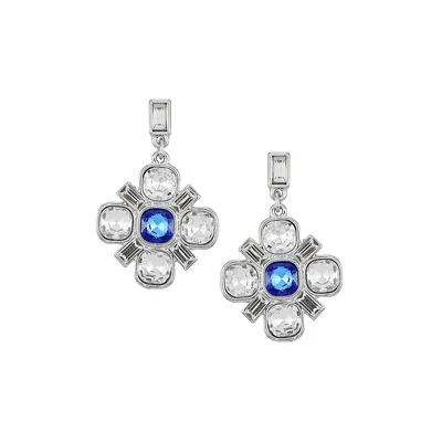 Sparkle In Blue Silvertone & Glass Crystal Floral Drop Earrings