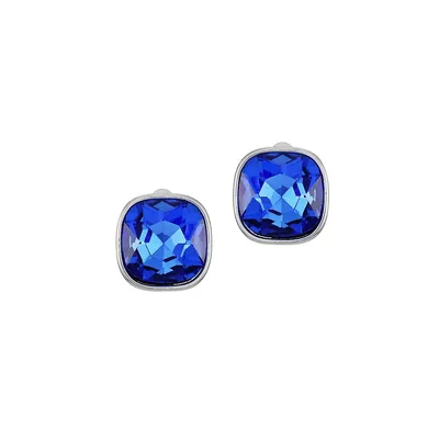 Sparkle In Blue Silvertone & Glass Crystal Clip-On Earrings