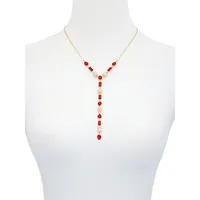 Sophisticated Shine Goldtone, Siam stone and Faux Crystal Y-Necklace