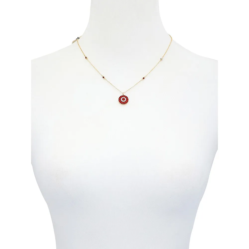 Holiday Sparkle Goldtone and Red Glass Crystal Starburst Pendant Necklace