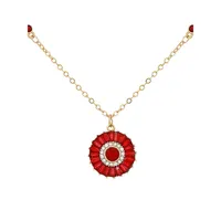 Holiday Sparkle Goldtone, Siam and Glass Crystal Starburst Pendant Necklace