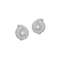Holiday Sparkle Silvertone and Clear Glass Crystal Starburst Clip-On Earrings