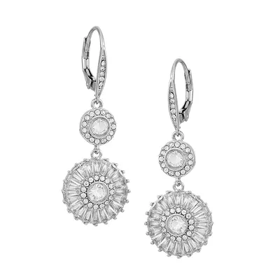 Holiday Sparkle Silvertone and Glass Crystal Starburst Drop Earrings
