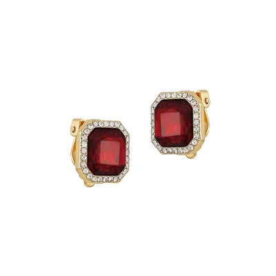 Burgundy Beauty Goldtone and Faux Crystal Clip-On Earrings