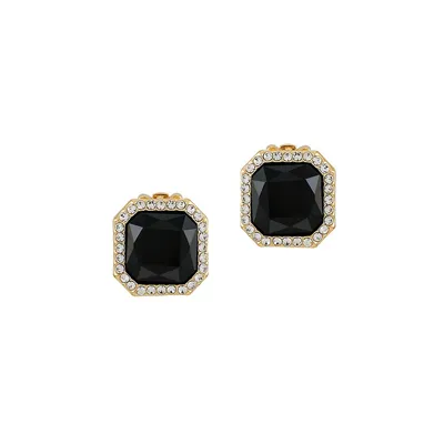 Goldtone, Jet and Glass Crystal Clip-On Earrings