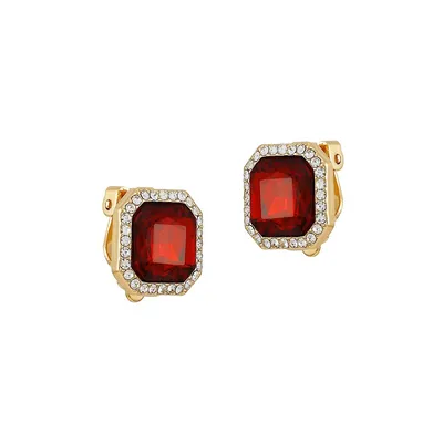 Burgundy Beauty Goldtone, Siam Stone and Glass Crystal Clip-On Earrings