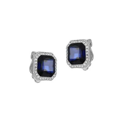 Silvertone and Montana Blue Glass Crystal Clip-On Earrings