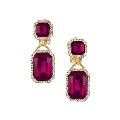 Burgundy Beauty Goldtone and Faux Crystal Clip-On Drop Earrings