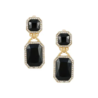 Goldtone, Jet Stone and Faux Crystal Clip-On Drop Earrings
