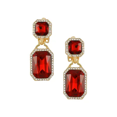 Burgundy Beauty Goldtone, Siam Stone and Faux Crystal Clip-On Drop Earrings