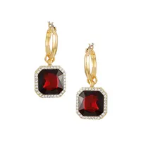 Burgundy Beauty Goldtone and Faux Crystal Huggie Hoop Drop Earrings