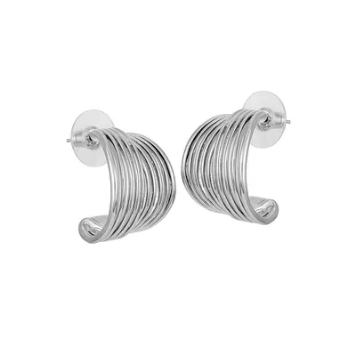 Modern Metals Silvertone Ribbed C-Hoop Earrings