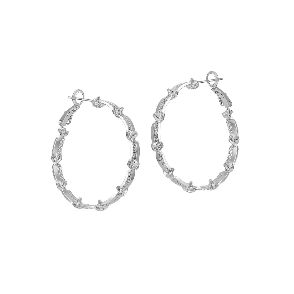 Modern Metals Silvertone Curlique Hoop Earrings