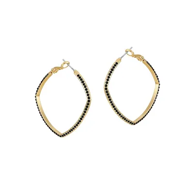 Goldtone and Jet Glass Crystal Geometric Hoop Earrings