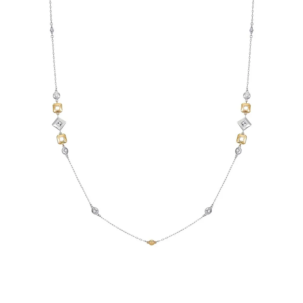Modern Metals Two-Tone and Glass Crystal Geometric Station Necklace