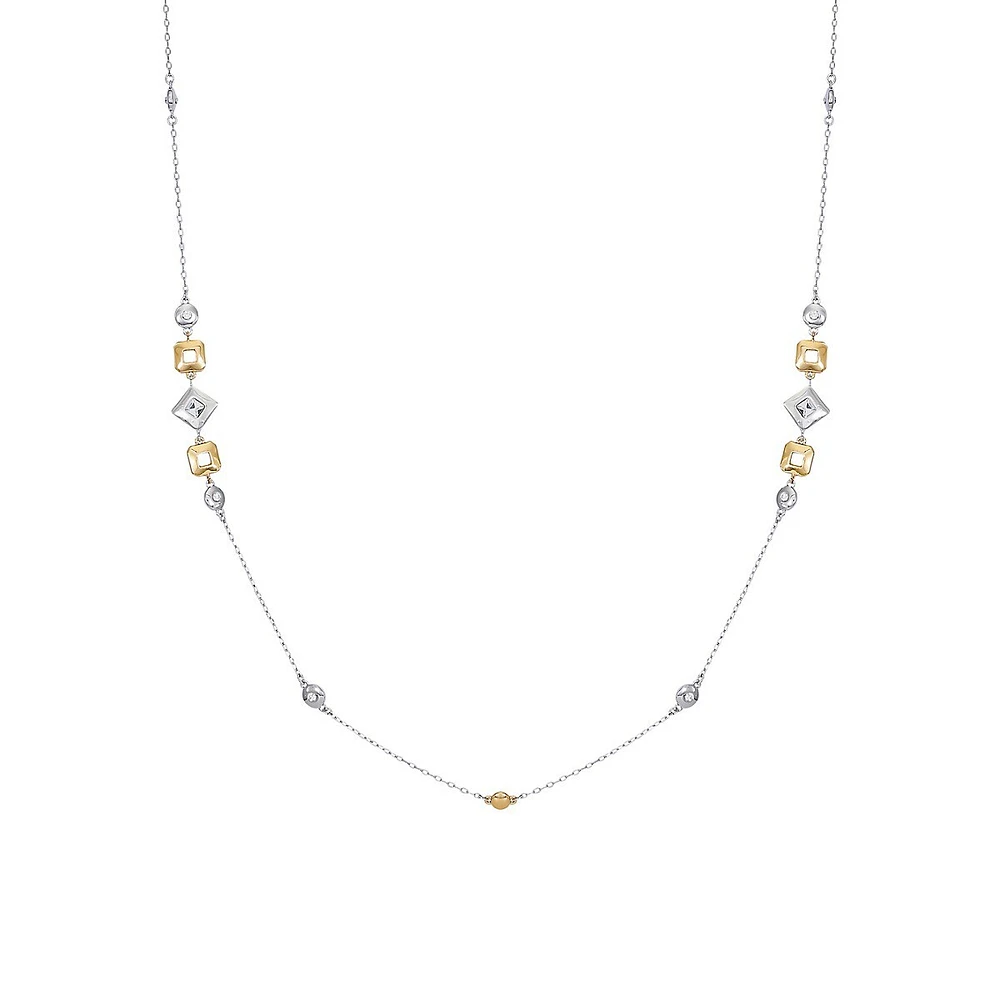 Modern Metals Two-Tone and Glass Crystal Geometric Station Necklace