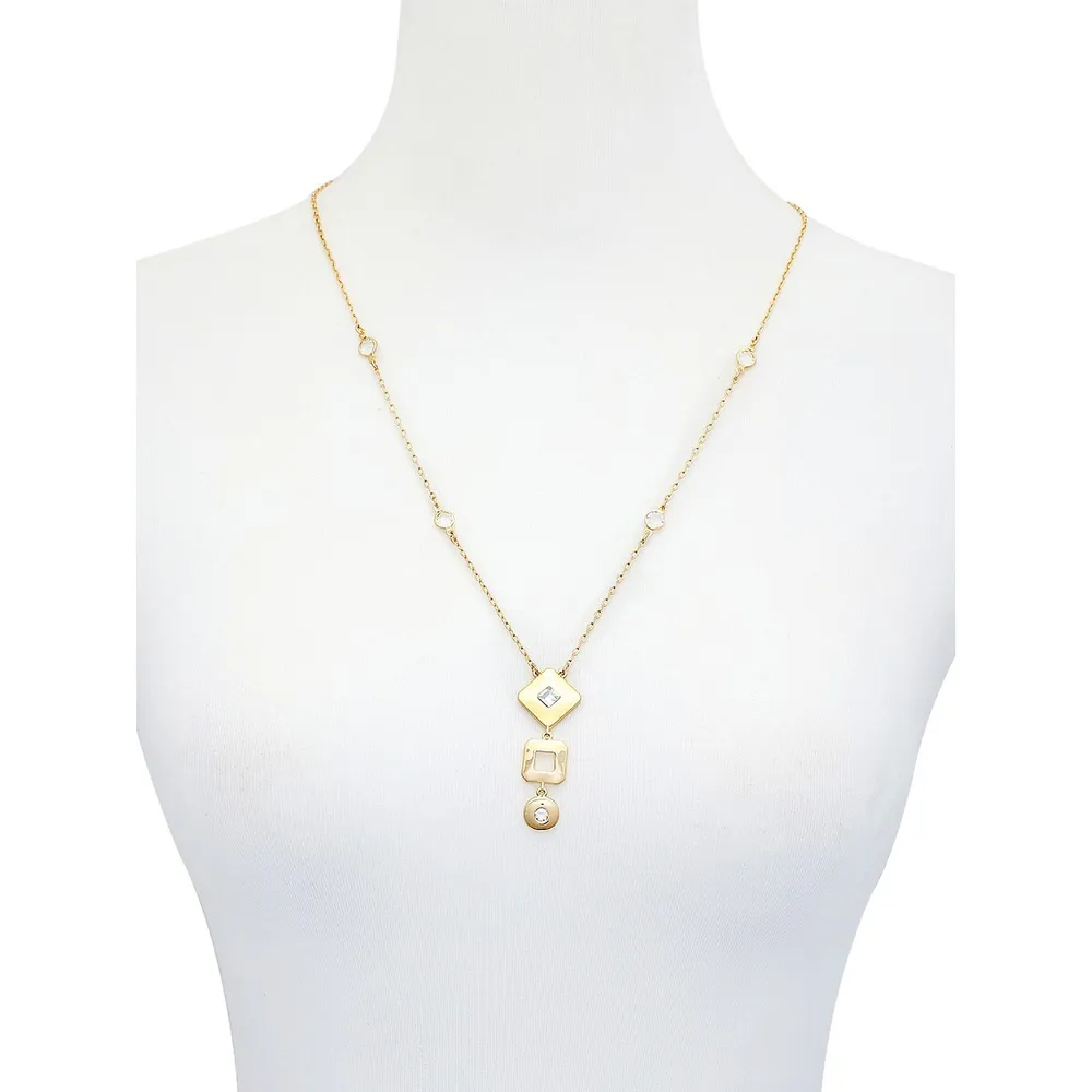 Modern Metals Goldtone and Faux Crystal Tripartite Pendant Necklace