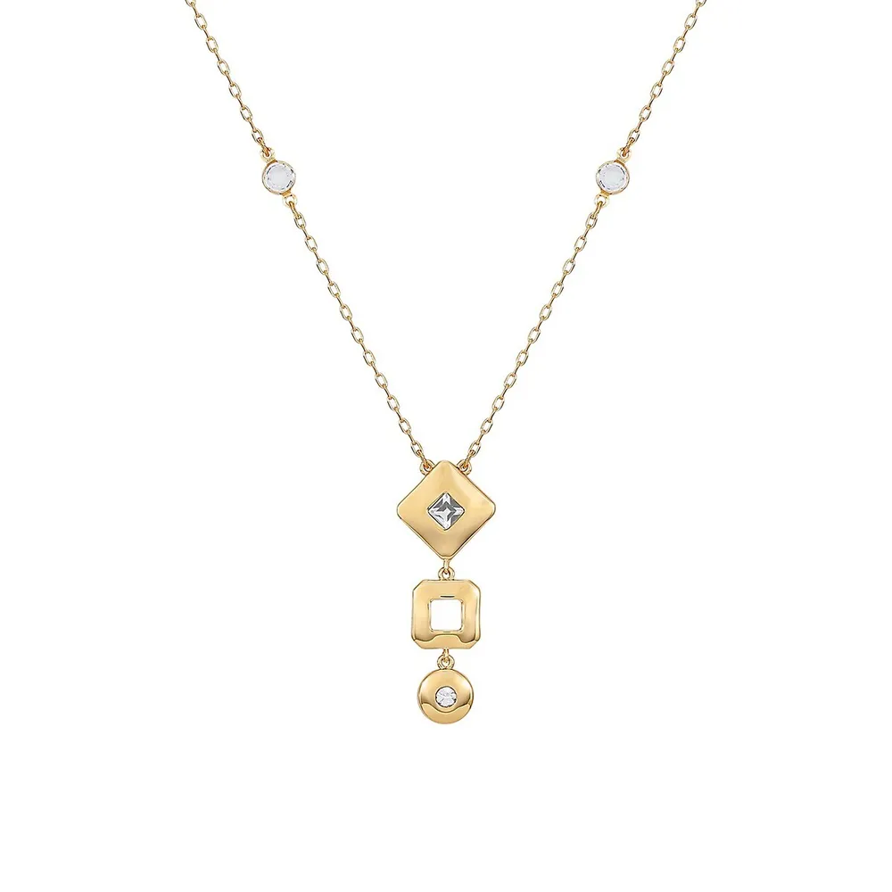 Modern Metals Goldtone and Faux Crystal Tripartite Pendant Necklace