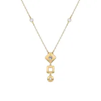 Modern Metals Goldtone and Faux Crystal Tripartite Pendant Necklace