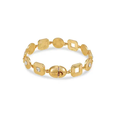 Sophisticated Shine Goldtone and Glass Crystal Geometric Line Bracelet