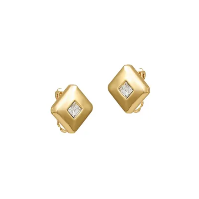 Modern Metals Goldtone and Faux Crystal Clip-On Earrings