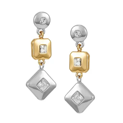 Modern Metals Two-Tone and Crystal Geometric Linear Earrings
