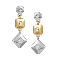 Modern Metals Two-Tone and Crystal Geometric Linear Earrings