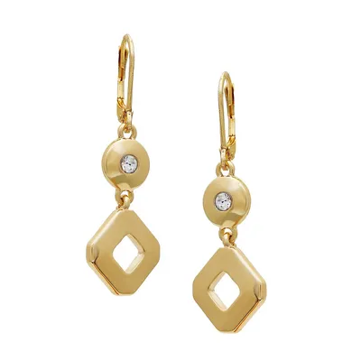 Modern Metals Goldtone and Glass Crystal Geometric Drop Earrings