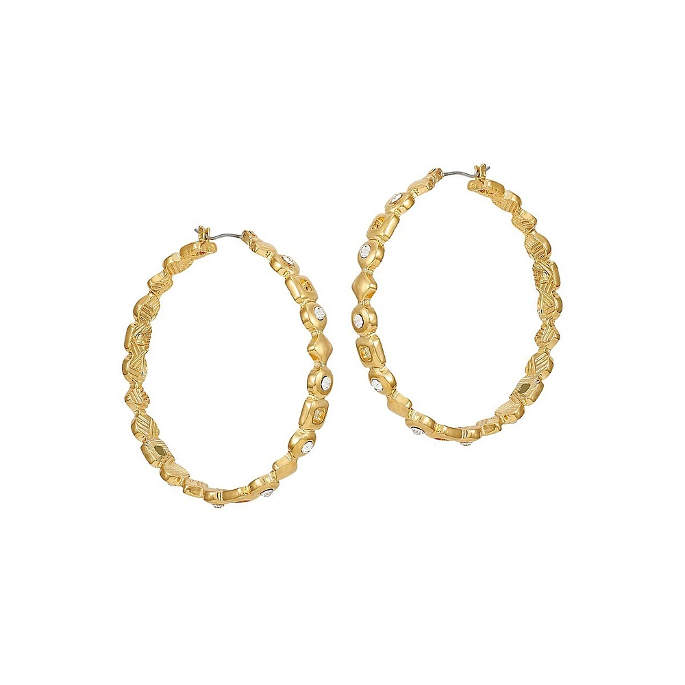 Modern Metals Goldtone and Faux Crystal Hoop Earrings