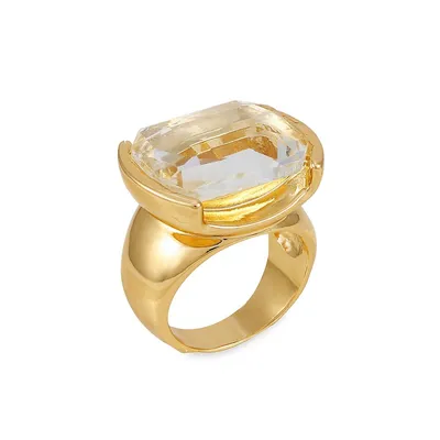 Modern Metals Goldtone and Faux Crystal Cocktail Ring